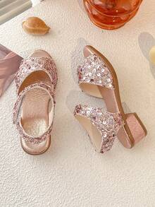 1双夏季促销闪亮时尚公主风高跟凉鞋，适合3-12岁儿童凉鞋，适合户外和室内度假露趾凉鞋 - 粉色 - 查看 5