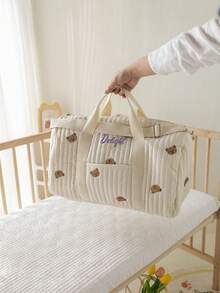 1pc Personalized INS Mommy Bag, Large Capacity Letter Embroidered Teddy Bear Tote Bag, Casual Versatile Mom Outdoor Lightweight Handbag, Multi-Functional Large Capacity Storage Tote Bag With Stroller Hook, Suitable For Daily Use, Can Be Given As A Gift To Family And Friends, School Supplies, For Teenagers, Junior High School Students, Middle School Students, High School Senior High School Students, College Students, University Students, Freshman, Sophomore, Underclassmen - Multicolor - View 2
