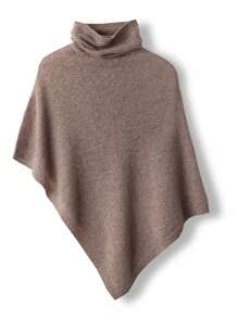 1 pièce Poncho en laine de mérinos 100% pour femmes, châle ample tricoté avec col roulé, cape asymétrique surdimensionnée