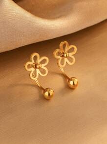 Set de 2 pendientes de acero inoxidable chapado en oro de 18K con diseño floral lindo, adecuados para uso diario y fiestas de mujeres, gran regalo