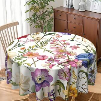 Waterverf bloementafelkleed, rond 152 cm of 188 cm polyester tafelkleed met pastorale bloemen- en vogelprint, geschikt voor restaurant, picknick, bar en feesttafeldecoratie