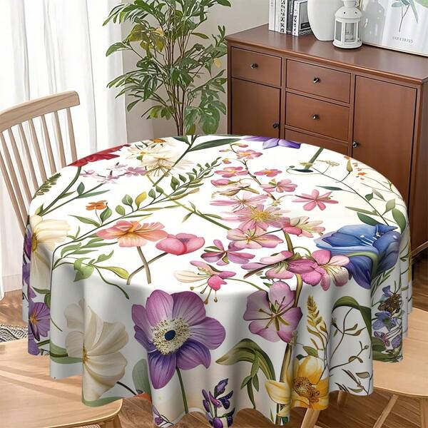 Waterverf bloementafelkleed, rond 152 cm of 188 cm polyester tafelkleed met pastorale bloemen- en vogelprint, geschikt voor restaurant, picknick, bar en feesttafeldecoratie