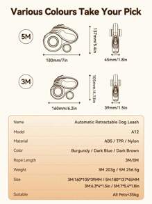 ROJECO ROJECO Automatic Retractable Dog Leash Extendable Rope Dog Lead For Walking Small Large Dogs Roulette Leash Dog Accessories, 3M/5MBlue