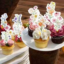 12/24/36 件野花生日派对装饰 - 花卉纸杯蛋糕装饰，盛开的淋浴蛋糕装饰，野花淋浴装饰，花卉生日纸杯蛋糕装饰，花园主题婚礼新娘送礼会用品，适合女性