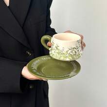 Vintage American Ceramic Cup & Saucer, Antique-Style Lily Flower Oil Painting Decor Coffee Cup Set, Afternoon Tea Mug