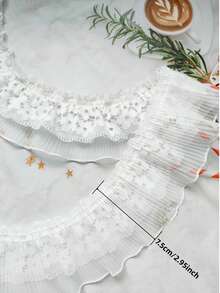 Double couche de bordure en dentelle à volants avec broderie, fournitures d'artisanat de couture, bordure en dentelle polyester pour robes de poupées, chaussures, chapeaux, sacs, décoration de rideaux - Blanc - Voir 5