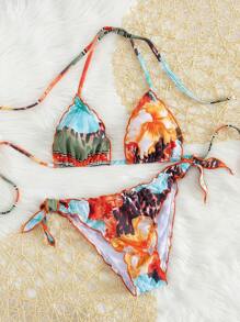 Miturn Bikini a due pezzi con fiori e pizzo, modello plissettato, adatto per vacanze estive in spiaggia e nuoto