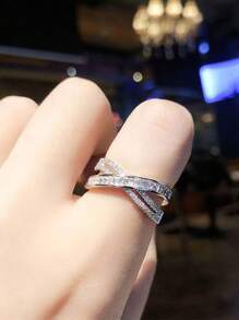 1 pièce Bague ouverte géométrique asymétrique en zircone micro-pavée de luxe à la mode, design élégant convenant pour un usage quotidien pour femmes
