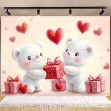 Deux oursons mignons se partagent des cadeaux. La forme de cœur rose douce et le design étincelant conviennent pour les mariages, les anniversaires, les fêtes, la décoration de photomaton pour toutes les saisons, la décoration de fête | Design fantaisiste - Multicolore - Voir 1