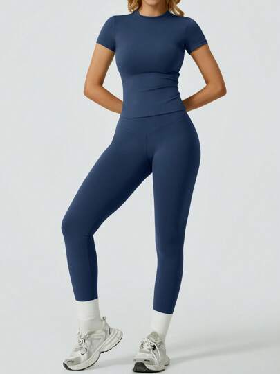 NcmRyu Conjunto de top de manga corta casual y pantalones largos para yoga/fitness para mujer