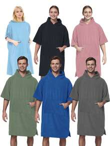 1 pieza Poncho de surf con capucha | Toalla de cambio de traje de baño absorbente y de secado rápido de microfibra con bolsillo para surf para hombres y mujeres, de vuelta al colegio - Multicolor - Ver 2
