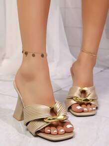 Plus Size Women's Fashion Square Toe Open Toe Hollow Out Single Strap Wedge High Heel Sandals For Summer