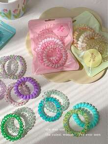 Set de 6 piezas, Cuerda de pelo elástica de espiral de colores cambiantes de verano para niñas, cuerda de pelo elástica de bola, banda de goma, accesorio para el cabello, empaque portátil de fácil almacenamiento, adecuado para todo tipo de peinados, divertido accesorio de cabello en espiral para el cabello diario, coletero, accesorios para el cabello, ligas para el cabello, cuerdas para el cabello, sujetadores de coleta, accesorios para la cabeza, gimnasio, deporte, atuendo para correr - Multicolor - Ver 6