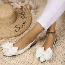 Women's Fashionable Cute Bow Decor Adjustable Strap Pointed Toe Flat Sandals
