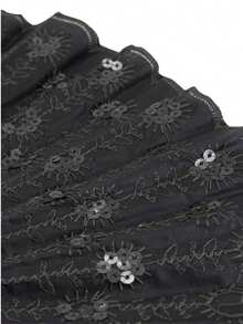 1pc Elegantly Embroidered Sequin Fabric Folding Hand Fan - Multicolor - View 7