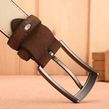 Cinturón de gamuza para hombre, hebilla de aleación de  Retro, talla, genuino, de gama alta, regalo para novio y papá, nuevo, 2023 L8CR - Negro - Ver 4