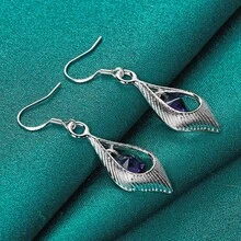925 Silver Plated Earrings Fashion Jewelry Elegant Woman Crystal Amethyst Shell Earrings Engagement Christmas Gifts - Silver - View 2