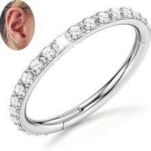 Clear CZ Nose Rings Hoop - 316L Stainless Steel CZ Body Piercing Hoop Clicker 20G/18G/16G Hypoallergenic Earrings Jewelry For Cartilage Helix Rook Tragus Conch Lobe Daith Snug Belly Button Ring With Cubic Zirconia 6mm/7mm/8mm//10mm/12mm - Gold - Antique Silver - View 1