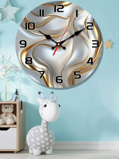 Pc 10 Inch/12 Inch Wooden Wand Klok Golden Zilver Wave Texture Pattern, Silent Abstract Art Line Living Room, Bedroom, Kitchen, Office ation, Moderne Home Ideal Birthday Room Bedroom Dormitory Back To School view 3