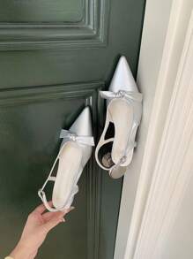 1 Paar einfarbige elegante Party Feiertags Basic Fee Hochzeit Büro Pendler Geschäft sexy Schleife PU Leder Flache Sandalen, Frühling/Sommer