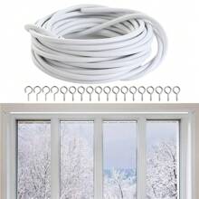 1 Paquete de Alambre para Cortinas de Red Color Blanco, Kit de Cable Colgante para Ventana de 3/5 Metros, Cuerda de Cortina con Ganchos Adhesivos para Barra de Cortina