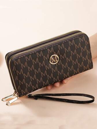 复古花卉图案女士长款钱包多功能时尚女士手提包带拉链袋可装手机账单卡女士钱包钱包腕带钱包迷你钱包