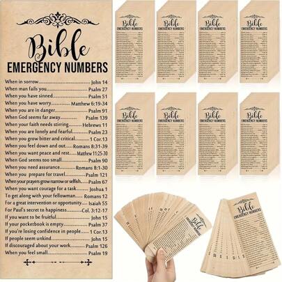 50pcs Brown Paper Bookmarks With Bible Verses, Emergency Contact Information, For Church And Sunday School, Religious Gift Gifts Birthday Card Mother's Day Wedding Father's Day Boyfriend Gifts Thank You Cards Graduation Bride