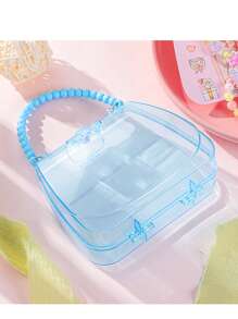 1pc/3pcs Transparent Jewelry Box, Cute Cartoon Storage Box For DIY Jewelry, Makeup, Portable Handheld Box (Color May Vary Slightly From The Actual Item)