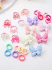 Set de 115 pièces d'accessoires pour cheveux de fille roses, comprenant des chouchous nœud papillon, des pinces à cheveux papillons en fausse perle, des élastiques simples, des chouchous en serviette, des décorations de cheveux princières, sans dommage, accessoires pour cheveux, pinces à griffes