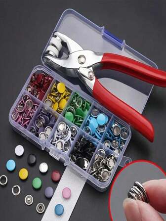 200/100/50pcs Five-Claw Snap Fastener Kit, Metal Snap Fastener Set For Sewing With Manual Plier, Fastener And Storage Box, For DIY Crafts, Clothes, Hats, Bags