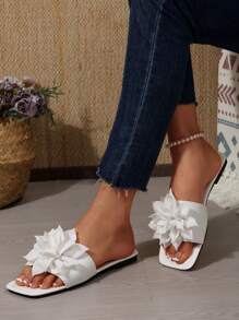 2025 New Beach Wedding Casual Slippers For Women, Gorgeous Net Fabric Bowknot Strap Flat Non-Slip Summer Sandals