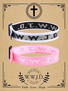2条 Wwjd 字母提花针织手链，耶稣会怎么做？手绳保护祈祷手链，励志基督教饰品，适合青少年男孩女孩佩戴。