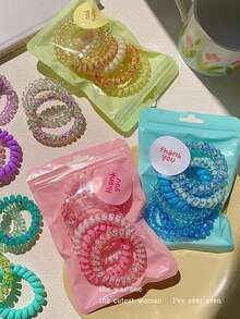Set de 6 piezas, Cuerda de pelo elástica de espiral de colores cambiantes de verano para niñas, cuerda de pelo elástica de bola, banda de goma, accesorio para el cabello, empaque portátil de fácil almacenamiento, adecuado para todo tipo de peinados, divertido accesorio de cabello en espiral para el cabello diario, coletero, accesorios para el cabello, ligas para el cabello, cuerdas para el cabello, sujetadores de coleta, accesorios para la cabeza, gimnasio, deporte, atuendo para correr - Multicolor - Ver 5