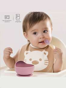 1 Set Of Baby Feeding Bowl And Spoon Set, Silicone Baby Bowl Suction With Wooden Spoon Silicone Suction Base Anti-Slip Baby First Feeding Set, Suitable For, Girls And Boys