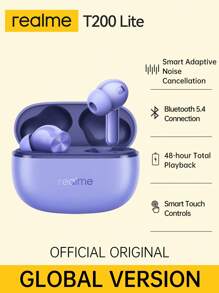 Realme Buds T200 Lite 无线蓝牙 5.4 耳机，支持双设备连接，播放时间长达 48 小时，IPX4 防水，触控，双麦克风 AI 深度通话降噪。低延迟游戏模式，符合人体工学的入耳式设计，兼容安卓/iOS 系统，配备充电盒（白色/黑色） - 均碼 - 查看 13