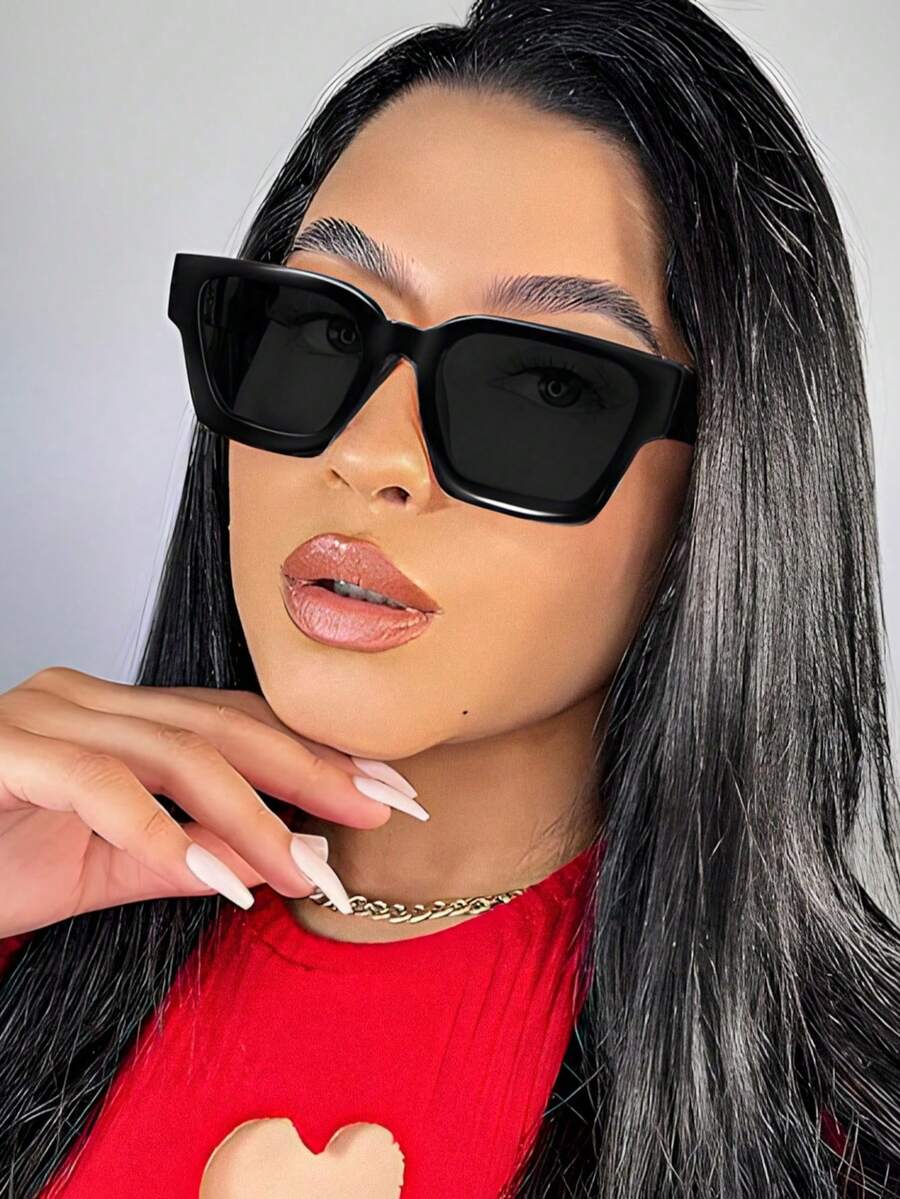 1 件装塑料全框几何现代简约风格女士时尚眼镜，适合户外旅行日常生活音乐节热带海滩度假，适合所有脸型外出装 - 彩色 - 查看 1