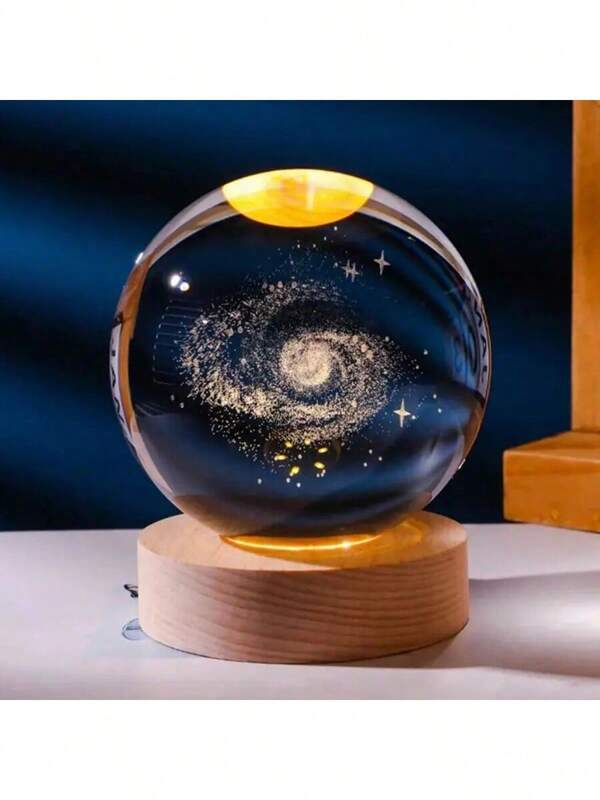 1 pièce Série de veilleuses boule de cristal 3D - Lune, Système solaire, Galaxie, Saturne - Décoration de bureau LED, cadeau créatif pour la Saint-Valentin/anniversaire, décoration de chambre, accessoire de bureau, veilleuse lumineuse avec connexion USB