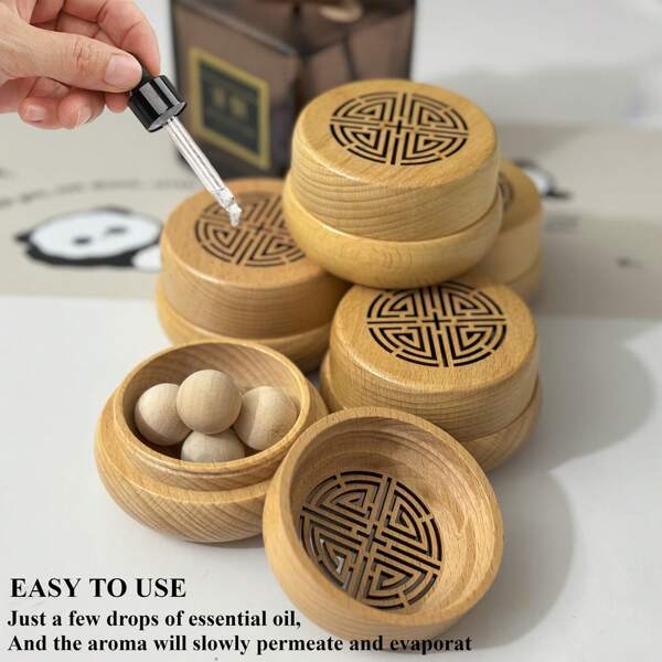 6pcs Wooden Essential Oil Diffuser Set With Aroma Boxes And Hollow Spiral Bottle Cap, Vintage Scent Boxes Suitable For Home And Car Fragrance Decor, Long-Lasting Aroma