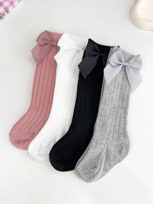 4 Pairs Kids Bow Decorated Mid-Calf Socks, Suitable For Girls All Seasons - Multicolor - View 3