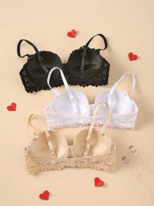 3 paquetes de ropa interior sexy de encaje de media copa para mujer, sujetador con aros de apoyo cómodo que levanta el busto