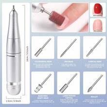 45,000转/分钟 USB-C 充电式美甲磨甲器 - 三种颜色可选，包含桌面支架和6个磨头，无线调速，静音便携，适合美甲沙龙/家庭DIY