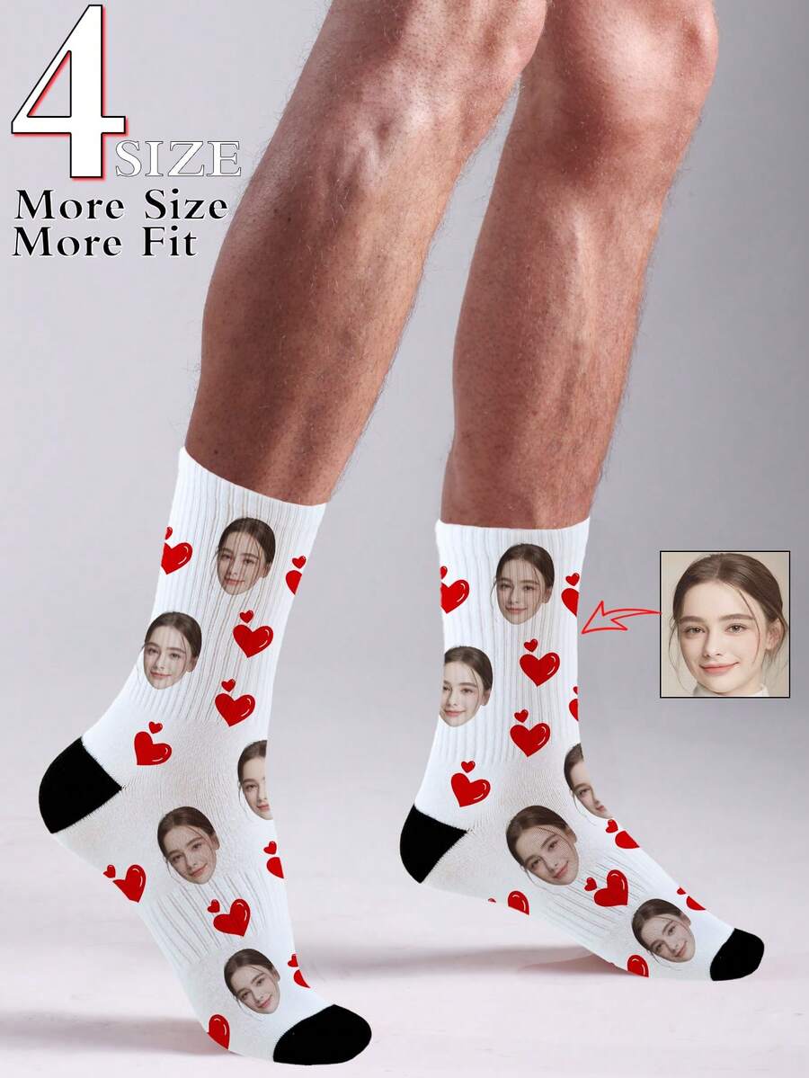 جوارب وجه مضحك شخصي جوارب مطبوعة بصورة شخصية، زوج واحد، اطبع أي وجه على الجوارب، هدايا للعيد، الزواج، عيد الأم، عيد الأب، هدايا للصديق/حبيب/حبيبة/أصدقاء مميزة وفريدة مريحة - أبيض - مشاهدة 1