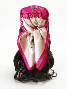 1 条仿丝印花围巾，时尚多功能头带/颈饰，适合日常使用