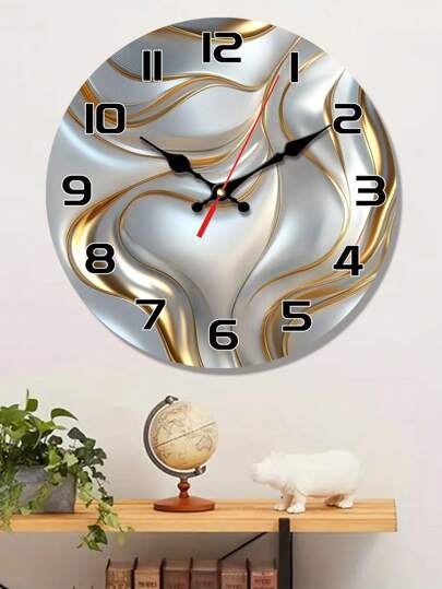 Pc 10 Inch/12 Inch Wooden Wand Klok Golden Zilver Wave Texture Pattern, Silent Abstract Art Line Living Room, Bedroom, Kitchen, Office ation, Moderne Home Ideal Birthday Room Bedroom Dormitory Back To School view 6