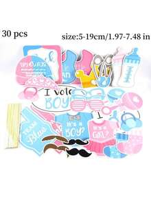 30pcs Gender Reveal Photo Booth Props,Baby Shower Decor,Birthday Decorations,Gender Reveal Decorations - Multicolor - View 10