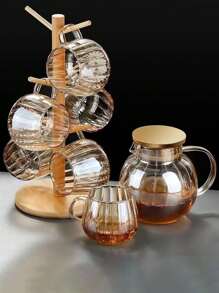 1pc Pumpkin Striped Colorful Glass Cold Water Pitcher For Living Room, Borosilicate Glass Lemon Tea Pot, Home Use