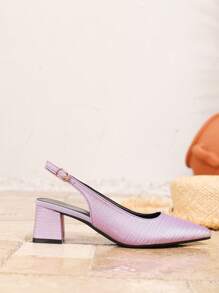 Tacones altos púrpura con punta afilada, sandalias de mujer con tira de satén minimalista, punta cerrada y tacón grueso, nueva colección primavera/verano 2025