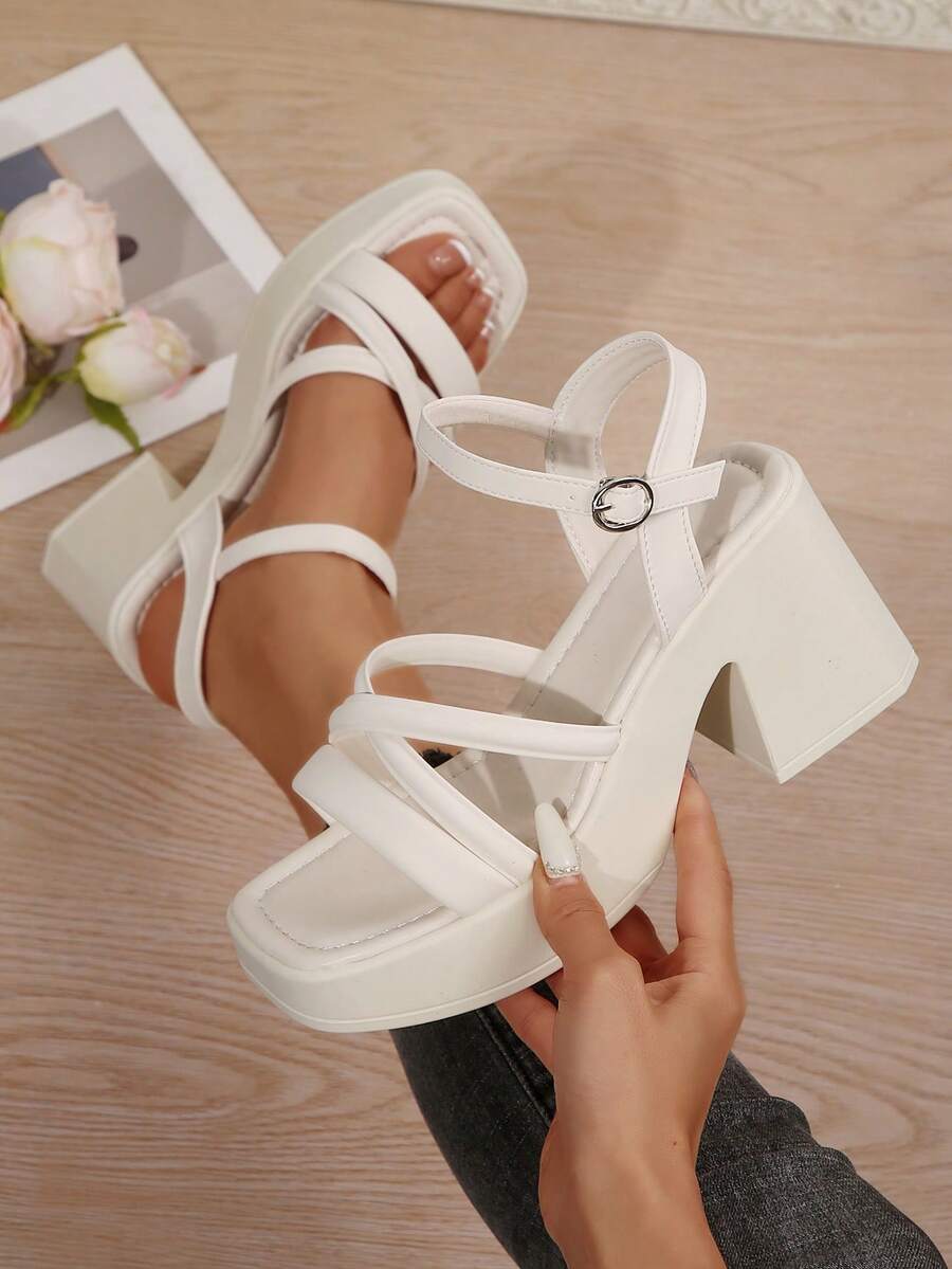 Women's New Color Blocking High Heel Sandals, Outdoor Comfortable Beach Flip Flops - Beige - View 1