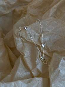 1pc S925 Sterling Silver Simple Geometric Rugby Shaped Chain Bracelet, Suitable For Daily Wear Women - Silver - View 6