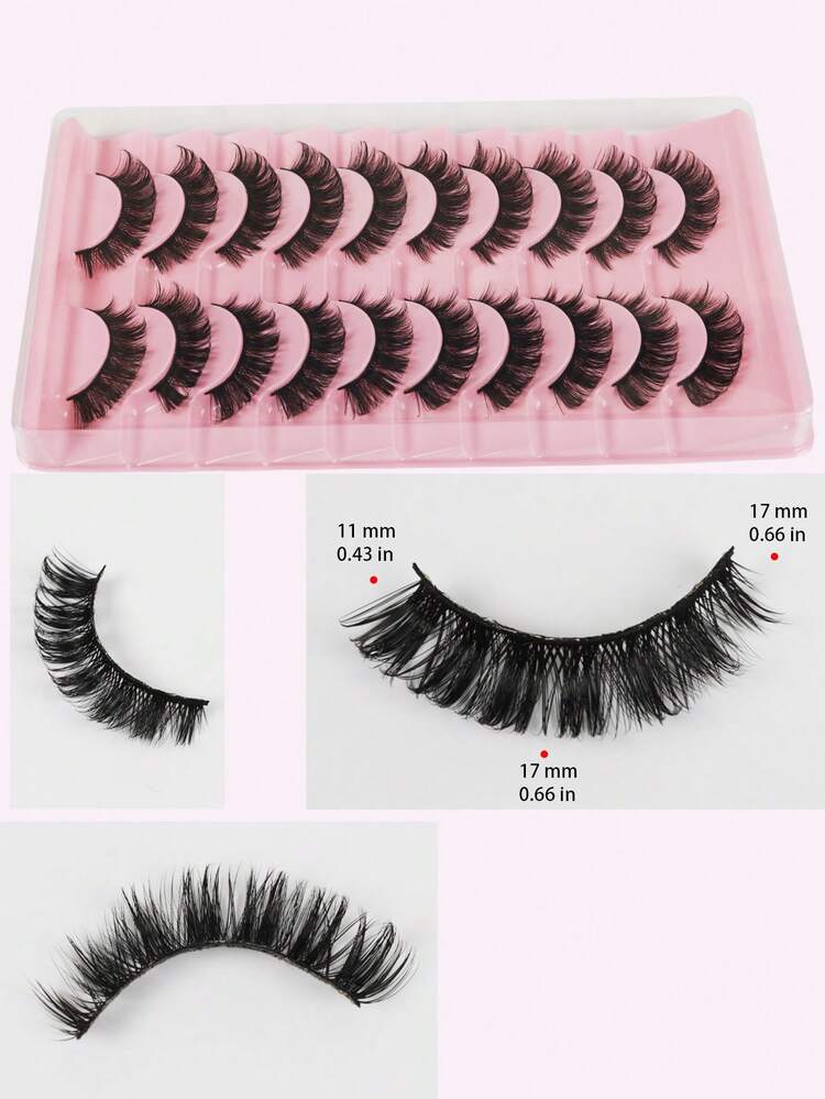 10 Pairs Russian Faux Mink Lashes, 3D Fluffy Dramatic Wispy False Eyelashes, Lengthening & Volumizing Eyelash Extension Kit, Makeup Beauty Products - Black - View 3